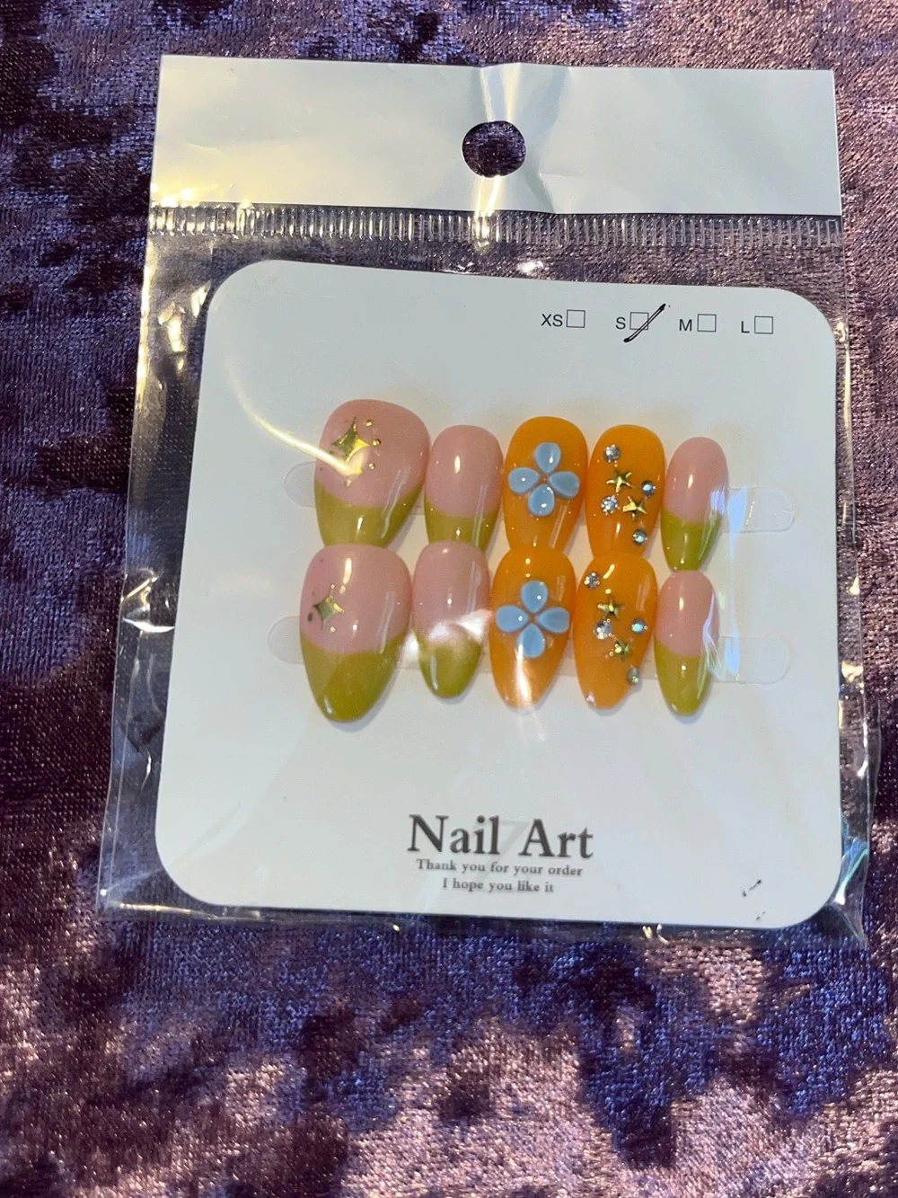 Floral Accent Press-On Nails in Pink, Olive & Orange
